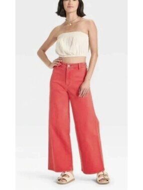 Universal Thread Womens Sailor Wide Leg Pants Red Size 14 High-Rise Casual
